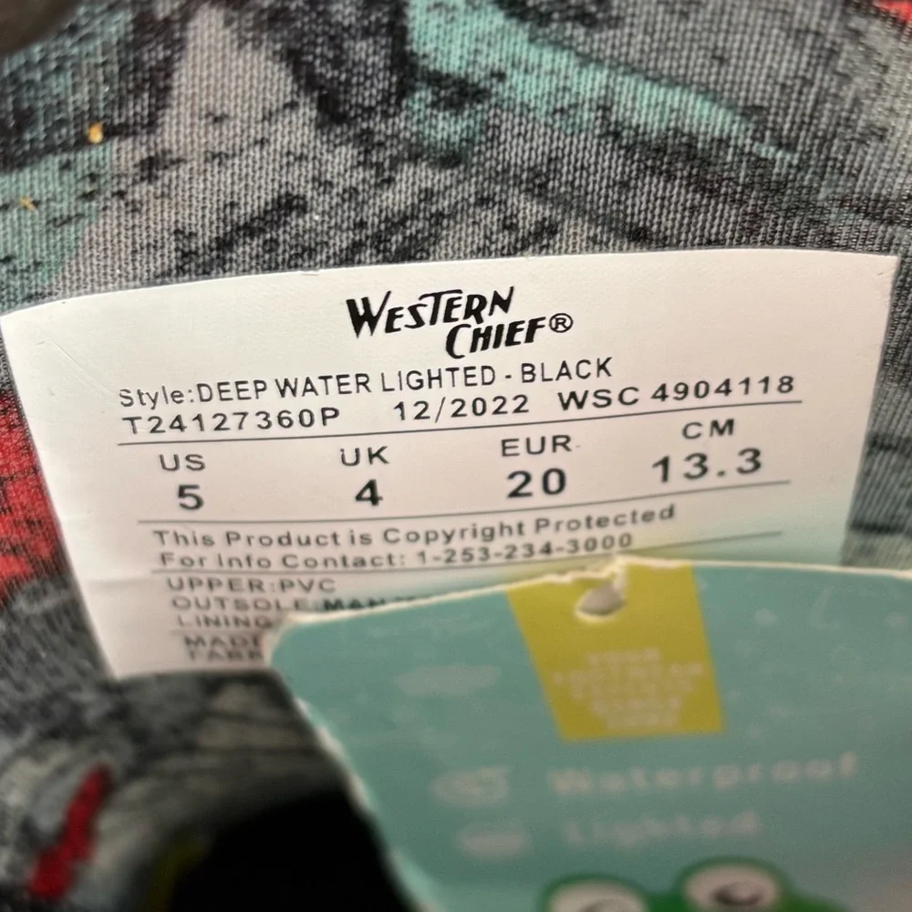 Western Chief Boots Toddler Boys 5 Black Multi Deep Water Light‎ Up Rain Boots